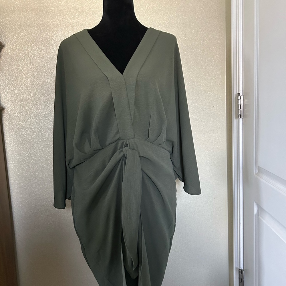 Elegant Olive Green Draped Dress